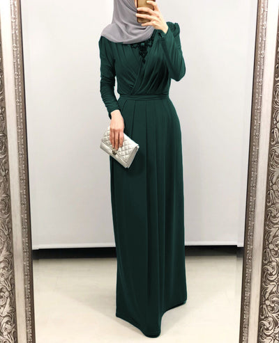 Vestido Largo Musulmán de Color Sólido para Mujer - Image 12