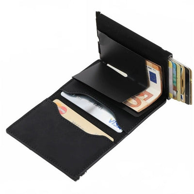 Billetera de Cuero con Patrón de Fibra de Carbono - Organizador Multifuncional para Hombre - Image 14
