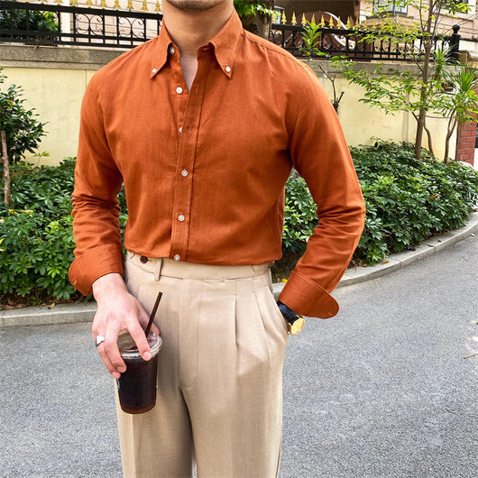 Camisa Casual Hombre Algodón Lino Manga Larga Color Sólido - Image 6