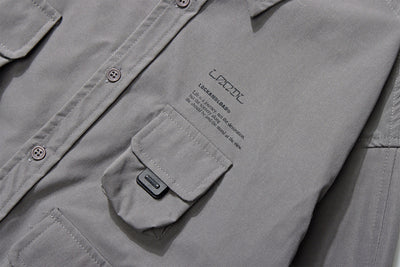Camisa Universitaria Holgada con Múltiples Bolsillos de Manga Larga - Image 15