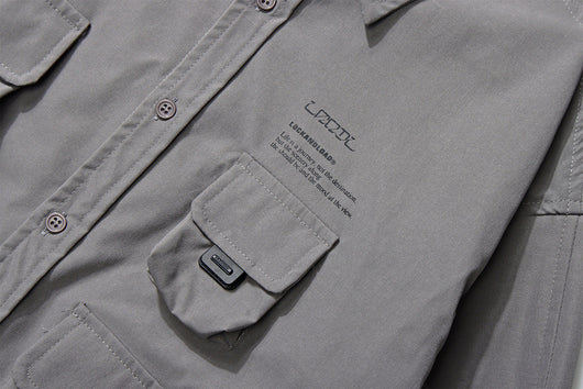 Camisa Universitaria Holgada con Múltiples Bolsillos de Manga Larga - Image 15