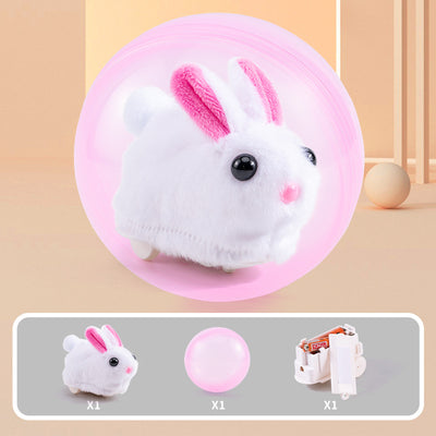 Plush orange and white hamster toy on wheels inside a transparent pink rolling ball, with components shown. - Image 5