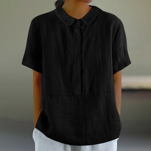 Blusa Casual de Algodón y Lino en Colores Sólidos para Mujer - Image 20
