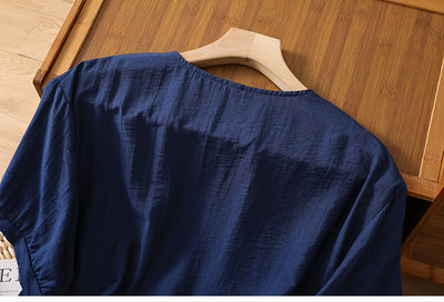 Blusa Suelta de Algodón y Lino con Escote V y Manga Corta para Mujer - Image 33