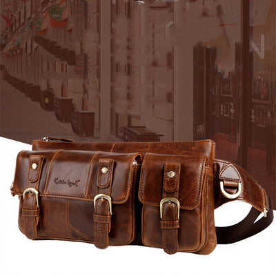 Bolsa Táctica de Cuero para Hombre - Bandolera Multi-Bolsillos en Cuero Genuino
