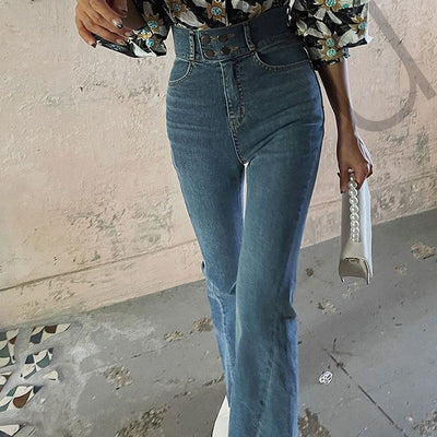 Jeans Skinny Elásticos Cintura Alta con Micro Acampanado - Image 10
