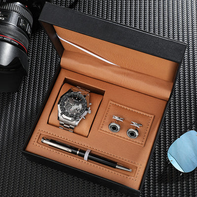Reloj de Cuarzo con Pulsera de Acero, Gemelos y Bolígrafo Ejecutivo - Image 5