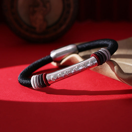 Pulsera de Plata Pareja Nudo de Dragón con Mantra de Seis Caracteres - Image 5