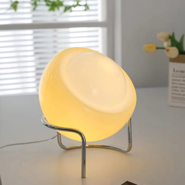 Lámpara de Mesa USB Estilo Crema Bauhaus con Pantalla de Vidrio para Dormitorio