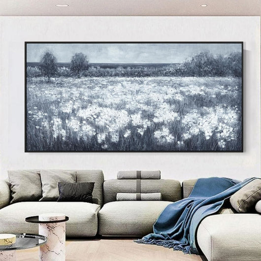 Cuadro Moderno Flores Blancas Paisaje Minimalista Negro y Blanco para Sala - Image 4
