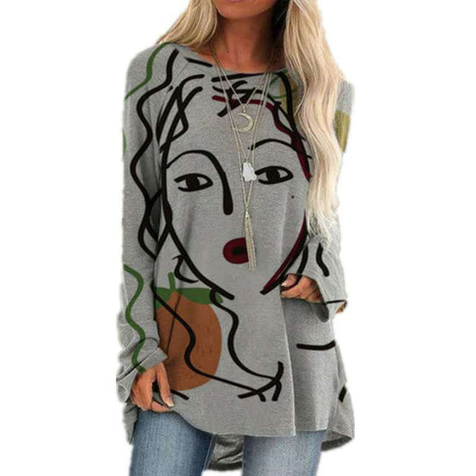 Blusa Holgada de Cuello Redondo con Estampado Digital y Mangas Largas - Image 8