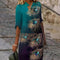 Vestido Camisero con Estampado de Plumas Cintura Media