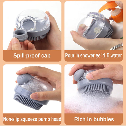 Cepillo para Perros de Silicona Suave con Dispensador de Jabón - Rosa - Image 2