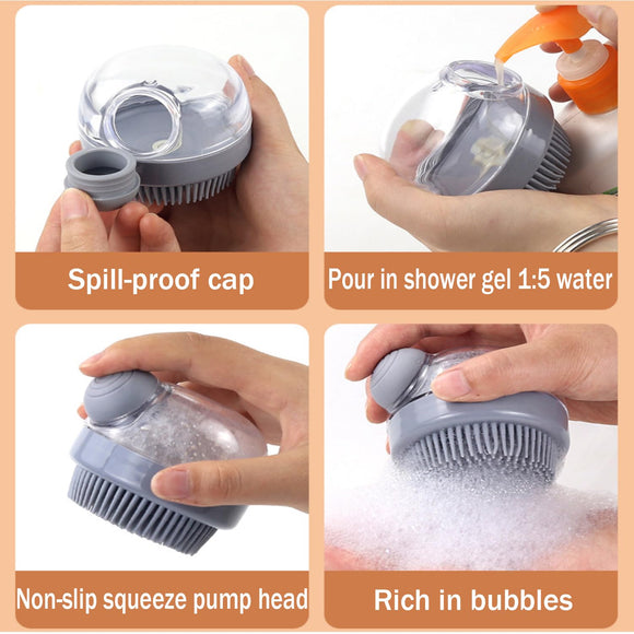 Cepillo para Perros de Silicona Suave con Dispensador de Jabón - Rosa