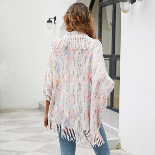 Chal Rayado Multicolor con Borlas para Mujer - Image 12