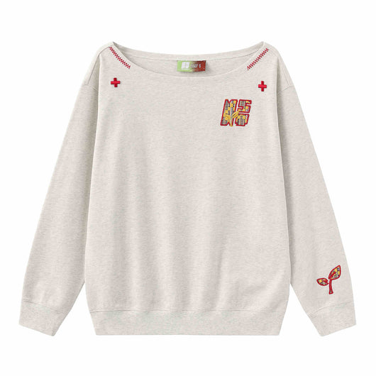 Blusa Suelta de Manga Larga con Bordado y Hombro Caído - Image 10