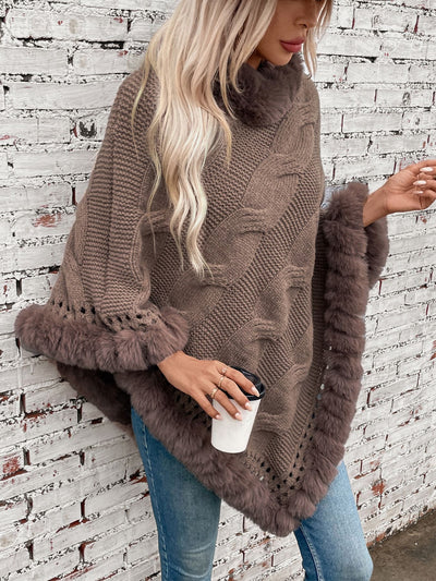Poncho Suéter Grueso Trenzado con Cuello Alto - Image 17