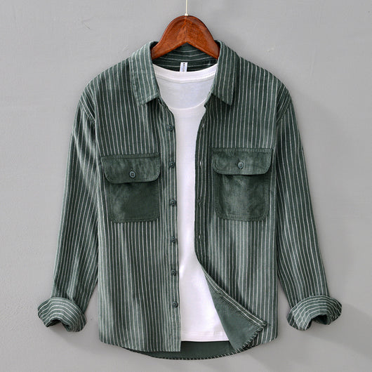 Camisa Retro a Rayas con Bolsillos y Mangas Largas - Image 3