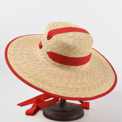 Sombrero de Paja Trenzado con Tiras - Estilo Europeo y Americano para Mujer - Image 2