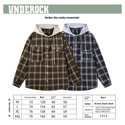 Camisa de Trabajo Cuadros Retro Americana con Capucha para Hombre - Image 8