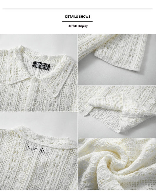 Cardigan Tejido Hueco de Manga Corta para Hombre - Image 13