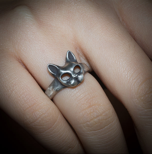 Anillo de Plata 925 con Diseño Exclusivo de Cabeza de Gato