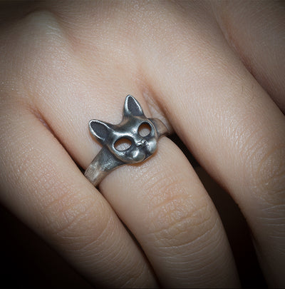 Anillo de Plata 925 con Diseño Exclusivo de Cabeza de Gato