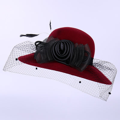Sombrero de Lana Pura para Mujer con Encaje Floral y Ala Ancha - Image 3