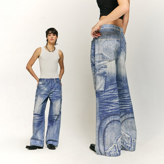 Jeans con Bordado Artesanal y Estampado Digital Lavado - Image 5