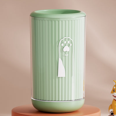 Light blue pet foot washing cup with a white paw print design, ribbed texture, and smooth base. - Image 23