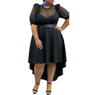 Vestido Elegante Negro con Estampado de Lunares para Mujer - Image 6