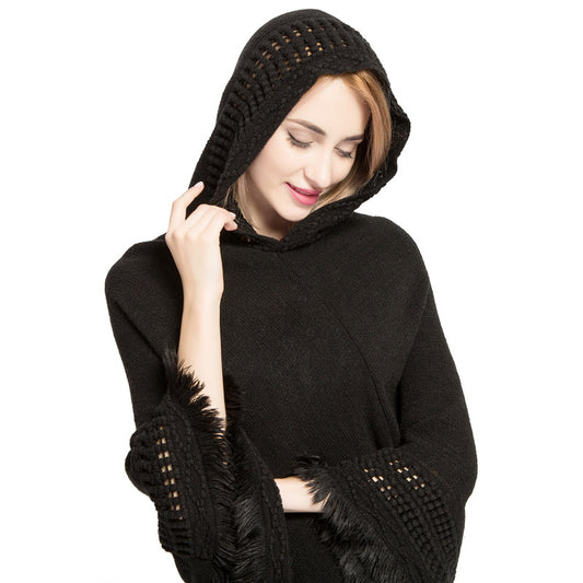 Suéter Plus Size para Mujer Otoño Invierno con Gorro y Borlas