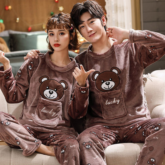 Pijama de Pareja en Franela Gruesa y Terciopelo - Conjunto Abrigado para Casa - Image 29
