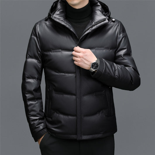 Abrigo de Cuero con Plumón de Pato Blanco para Hombre - Cálido y Elegante - Image 3
