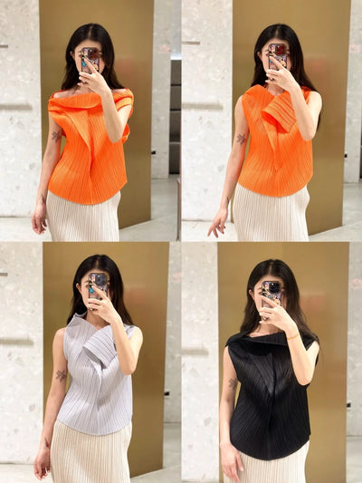 Blusa Plisada sin Mangas Cuello V - Cómoda y Versátil - Image 15
