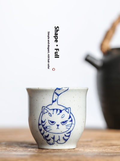 Taza de Té Porcelana Jingdezhen Gato Azul y Blanco - Image 7