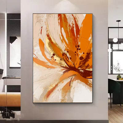 Cuadro Abstracto Flores Naranjas - Pintura al Óleo Moderna sin Marco para Sala de Estar - Image 10