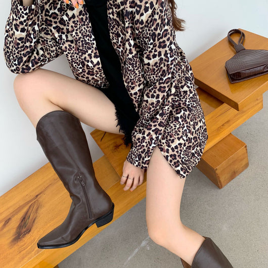 Botas Vaqueras Altas hasta la Rodilla con Tacón Grueso y Punta Fina para Mujer - Image 4