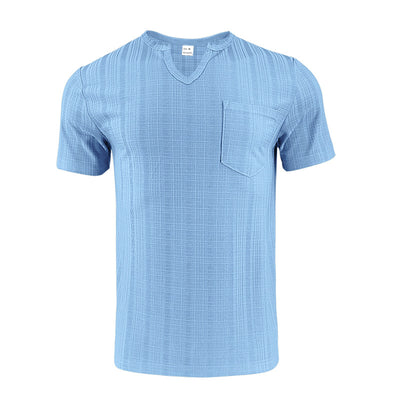 Camiseta Hombre Bambú Lino Artificial Suelta Transpirable Cuello V Manga Corta - Image 23