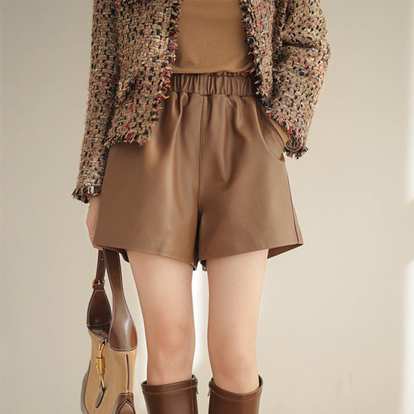 Shorts de Cuero Sueltos y Rectos para Mujer