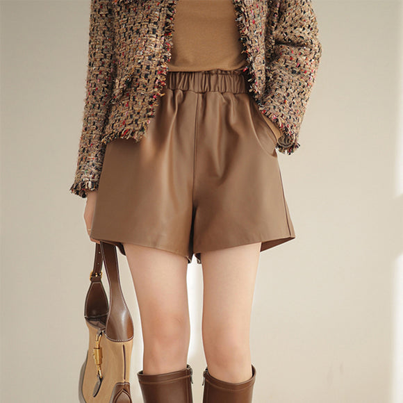 Shorts de Cuero Sueltos y Rectos para Mujer