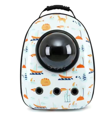 Black and white penguin-shaped pet carrier backpack with a transparent bubble window and ventilation holes. - Image 56
