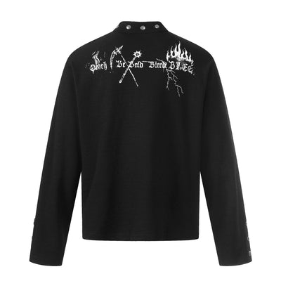 Camisa Manga Larga Hombre Estilo Retro Americano Estampado Oscuro - Image 3