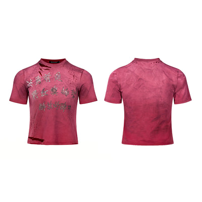 Playera Roja Slim Fit Desgastada con Efecto Lavado Sucio - Image 12
