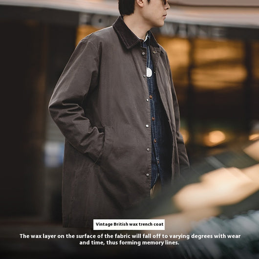Abrigo Impermeable de Lana Encerada Estilo Británico Marrón - Gabardina Retro para Hombre - Image 2