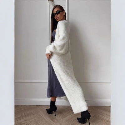 Cardigan de Imitación de Visón Blanco Suelto para Mujer - Image 13