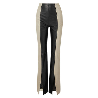 Pantalones PU Cuero Bicolor Cintura Alta Slim - Image 13