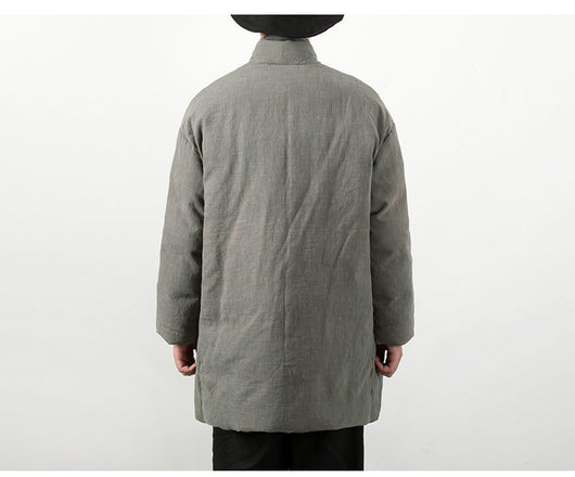 Chaqueta Acolchada Estilo Chino de Algodón y Lino para Hombre - Image 12
