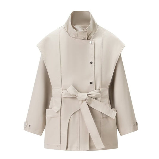 Gabardina con Cuello Parado y Cinturón para Mujer