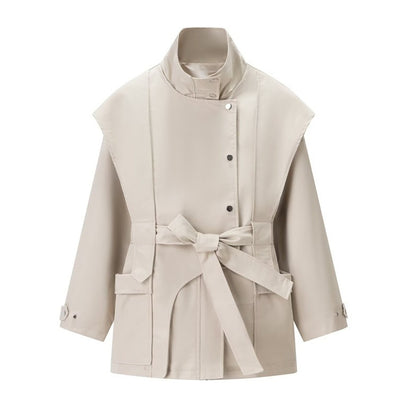 Gabardina con Cuello Parado y Cinturón para Mujer